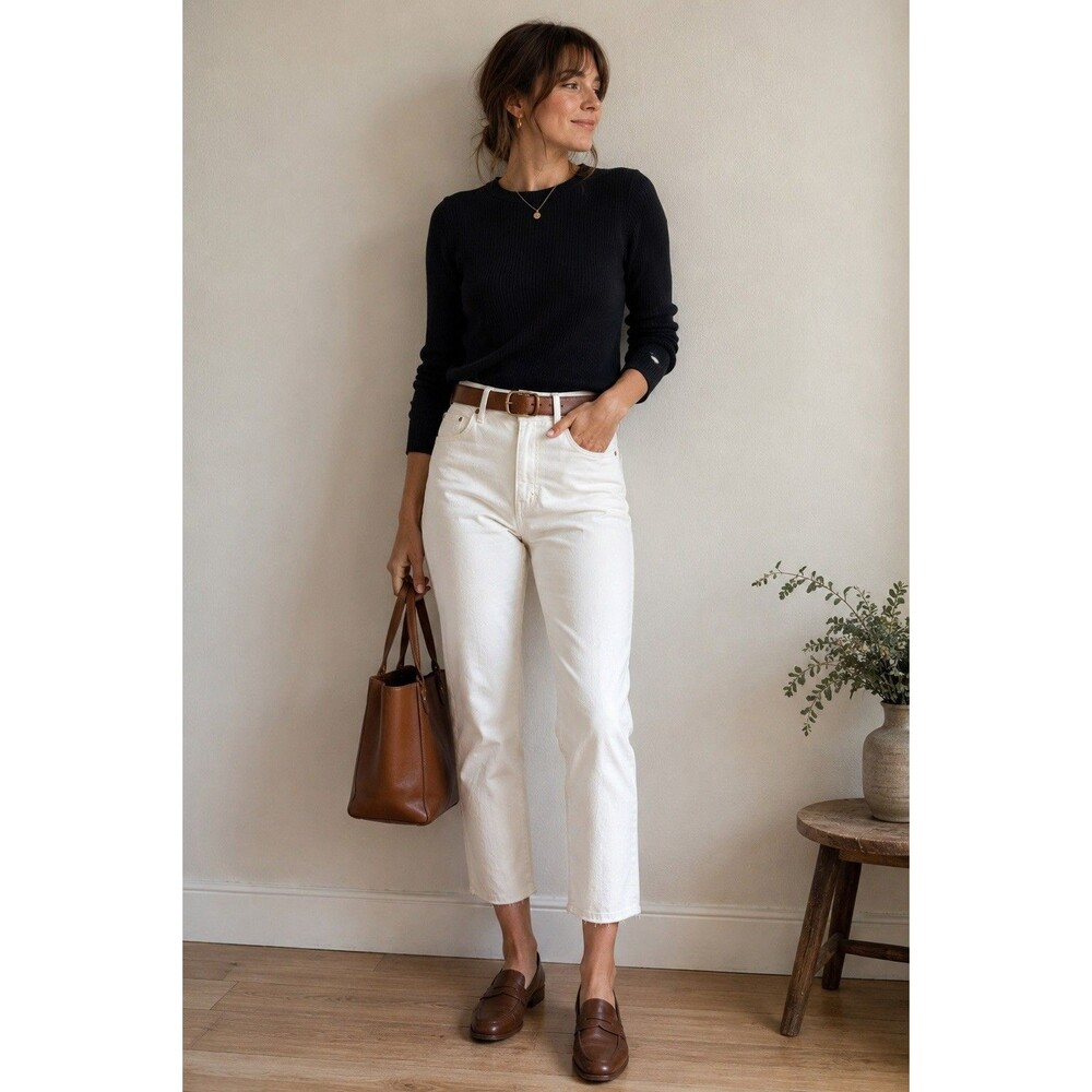RE/DONE Originals 90s High Rise Jeans Size 28 White Ankle Crop Straight Leg